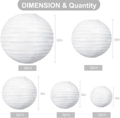 White Paper Lanterns Set 10 Pieces Decorative Hanging Round Lanterns for