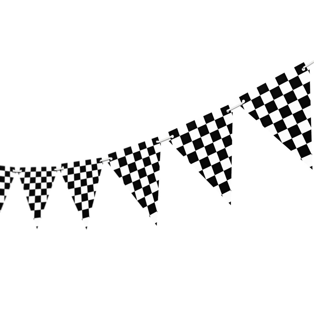 Letjolt Checkerboard Triangle Banner Decoration 10 feet, Black and White