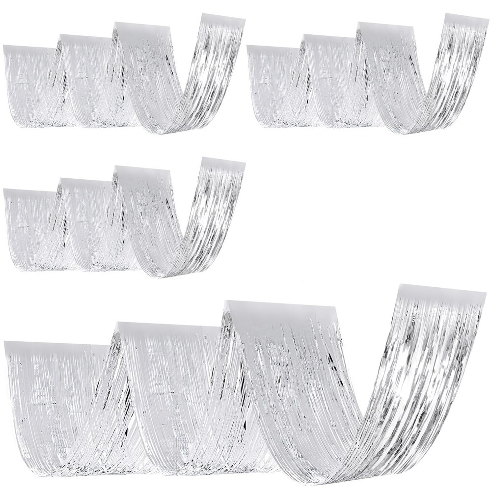 4 PCS 15ft Silver Metallic Foil Ceiling Fringe Curtains Graduation Party Decor