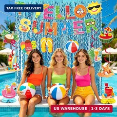 Summer Party Decorations, Beach Pool Theme Party Decor Include Hello Summer Bann