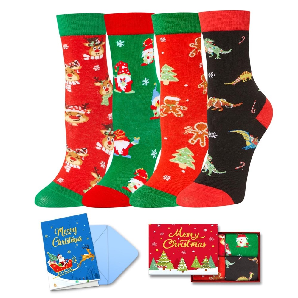 4 Pairs Christmas Socks For Kids Secret Santa Gifts Holiday Sock Teen Boy Girl