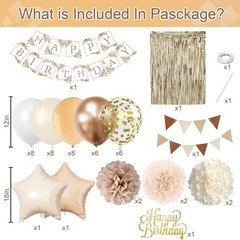 Decoraciones De Cumpleaños En Beige Y Marrón, Dorado Neutro Crema Arena Blanco.