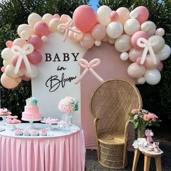 Pink and White Balloons Arch, Dusty Pink Bow Balloons Garland, Blush Beige Cr…
