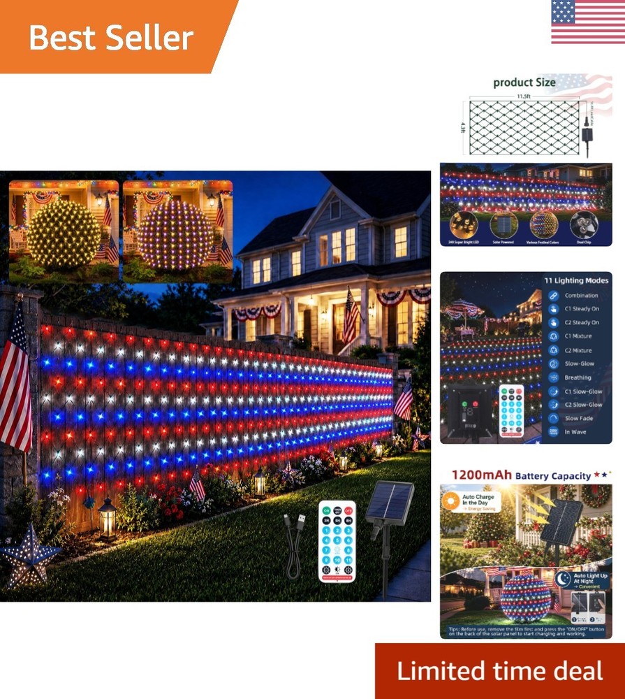 Waterproof 240 LED Net Lights – Red White Blue & Warm White for Every Occasion