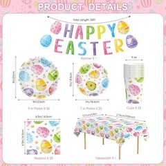 Easter Party Decorations Set – 102 Pcs Spring Watercolor Eggs Plates, Napkins, C
