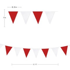 32Ft Red White Pennant Banner Fabric Triangle Flag Bunting Garland Streamers …