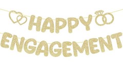 Pre-Strung Engagement Party Decorations,Glitter Happy Engagement Banner,Engaged