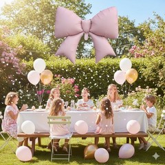 2PCS Valentines Party Pack Light Pink Bow Knot Shaped Balloon Pink Ribbon Bow…