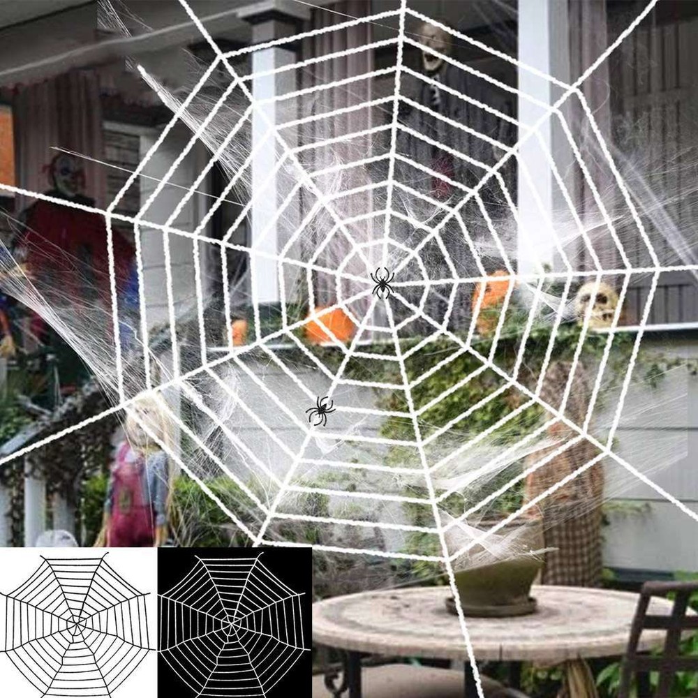 Giant 10Ft Halloween Horror Rope Spider Web Outdoor Decor Black White Party Prop