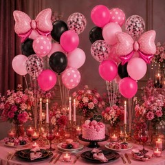 Pink and Black Balloons with 2Pcs Pink Bow Balloons, 50 Pcs 12 Inch Hot Pink …