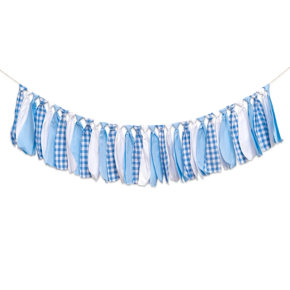 Blue and White Gingham Banner/Garland – First High Chair Banner,Gingham Garla…