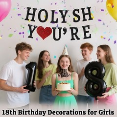 Funny 18th Birthday Decorations for Girls Boys – Glitter Black