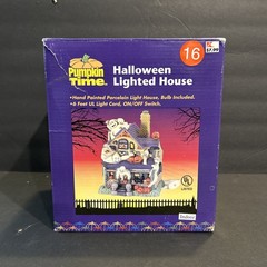 Halloween Lighted House Porcelain Mania Manor Pumpkin Time Great Condition