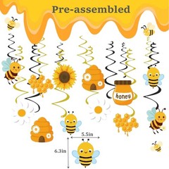 Bee Birthday Party Decorations,Glitter Happy Birthday Banner with Hanging Swi…