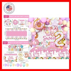 143Pcs Two Sweet Birthday Party Decorations Girls Donut tableware Set Sweet D…