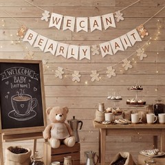 2 Pcs Beige Brown We Can Bearly Wait Banner Neutral Bow Bear Baby Shower Part…