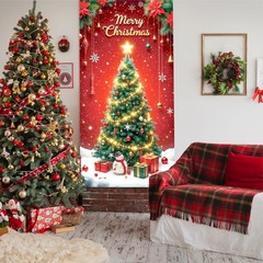 Merry Christmas Decorations Snowman Tree Snowflakes Door Cover Xmas Gift 35″x71″