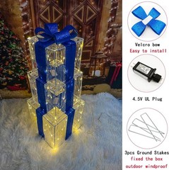 Adornos navideños, juego de 3 cajas de regalo iluminadas con 140 luces LED