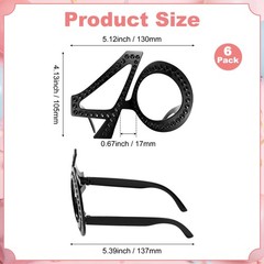 6-Pack Birthday Glasses with Rhinestones, 40th Photo Booth Props [Black]