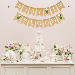 Baby in Bloom Burlap Banner – Rustic Neutral Baby Shower Decoration (Rose)