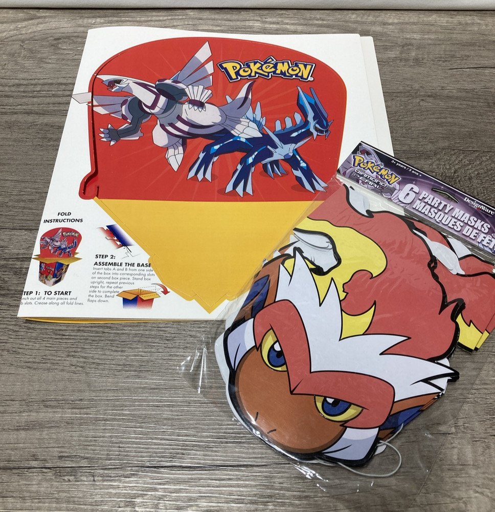 6 Pokemon Diamond & Pearl Masks + Centerpiece Birthday Party Supplies 2008 Vtg