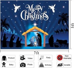 Large Merry Christmas Nativity/Bethlehem Backdrop Background 7x5ft