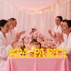 8 Pcs Spa Party Decorations Lights up Sign 6.42 Inch Spa Theme LED Neon