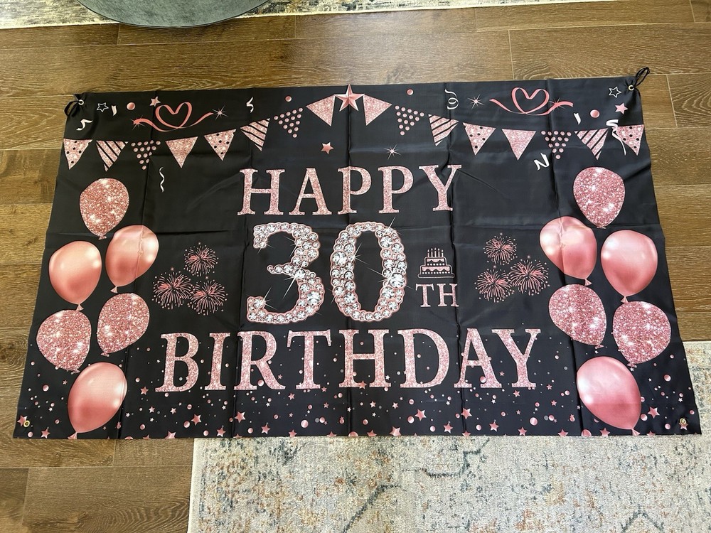 30th Birthday Banner Big 5’ 9” X 3’ 6” Polyester Fabric. Used For 1 Celebration