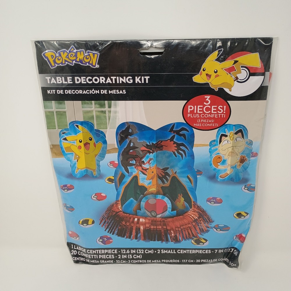 POKEMON Table Decorating Kit 3pc + Confetti NEW Pikachu Meowth Charizard 2014