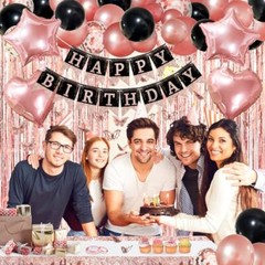Birthday Party Decorations for Women, Rose Gold Black Happy Birthday Banner T…