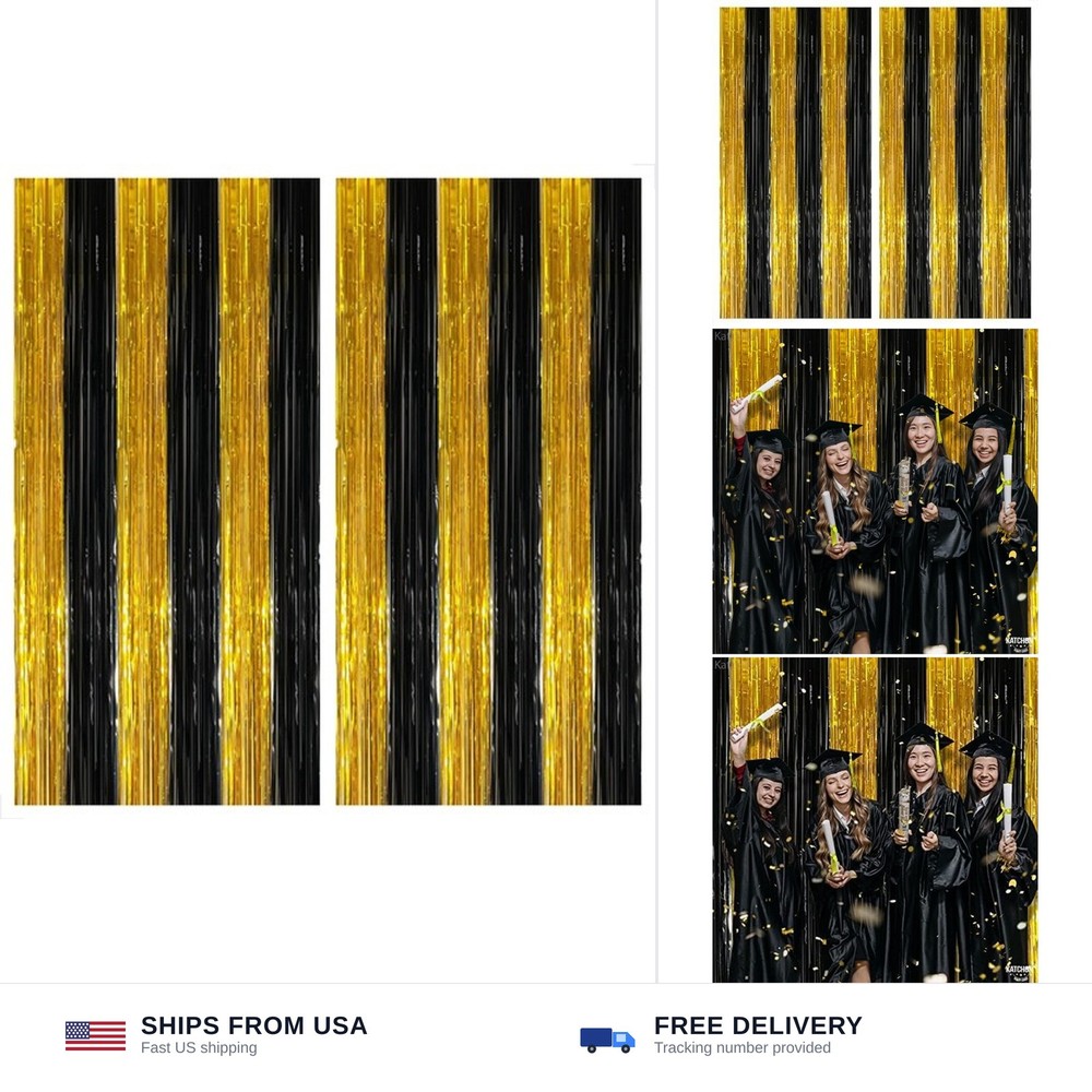 KatchOn, Xtralarge Black and Gold Streamers – 8×3.2 Feet, Pack of 2 | Black a…
