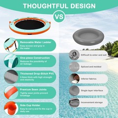 Inflatable Water Hammock Floating Dock 8 FT with Mesh, Tanning Pool Raft Round R