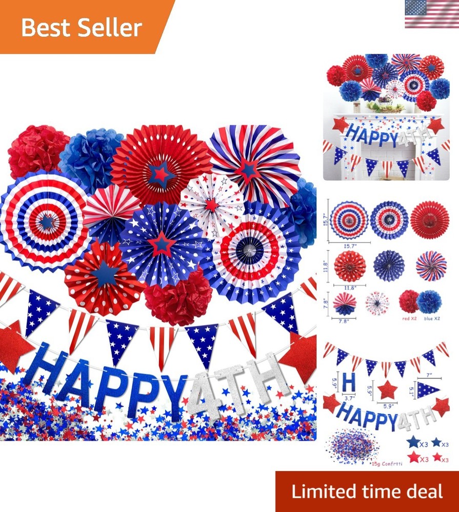 All-in-One July 4th Decorative Set – Paper Fans & Banners for Festive Spirit