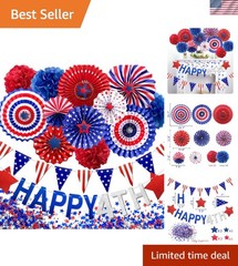 All-in-One July 4th Decorative Set – Paper Fans & Banners for Festive Spirit