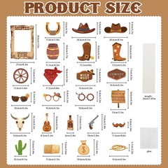 24 PCS Western Cowboy Photo Booth Props Cowboy Cowgirl Birthday Decorations