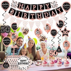 50th birthday decorations for women – (76pack) rose gold party Banner, Pennant,