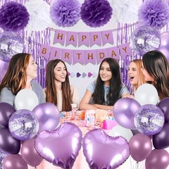 Purple Birthday Decorations for Women, Happy Birthday Party Dusty Purple
