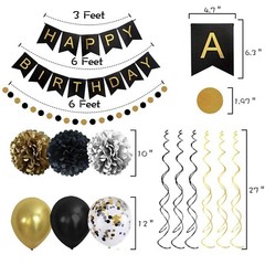 Black & Gold Happy Birthday Party Balloon kit for men, women boys & girls Office
