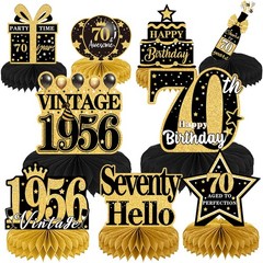 70th Birthday Decorations – 9PCS Vintage Black Gold Table Centerpieces