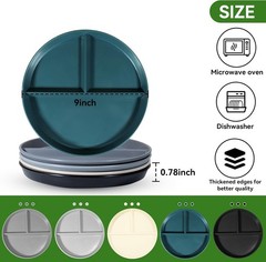round portion control plate 9 inches, Black, gray, light beige, dark green