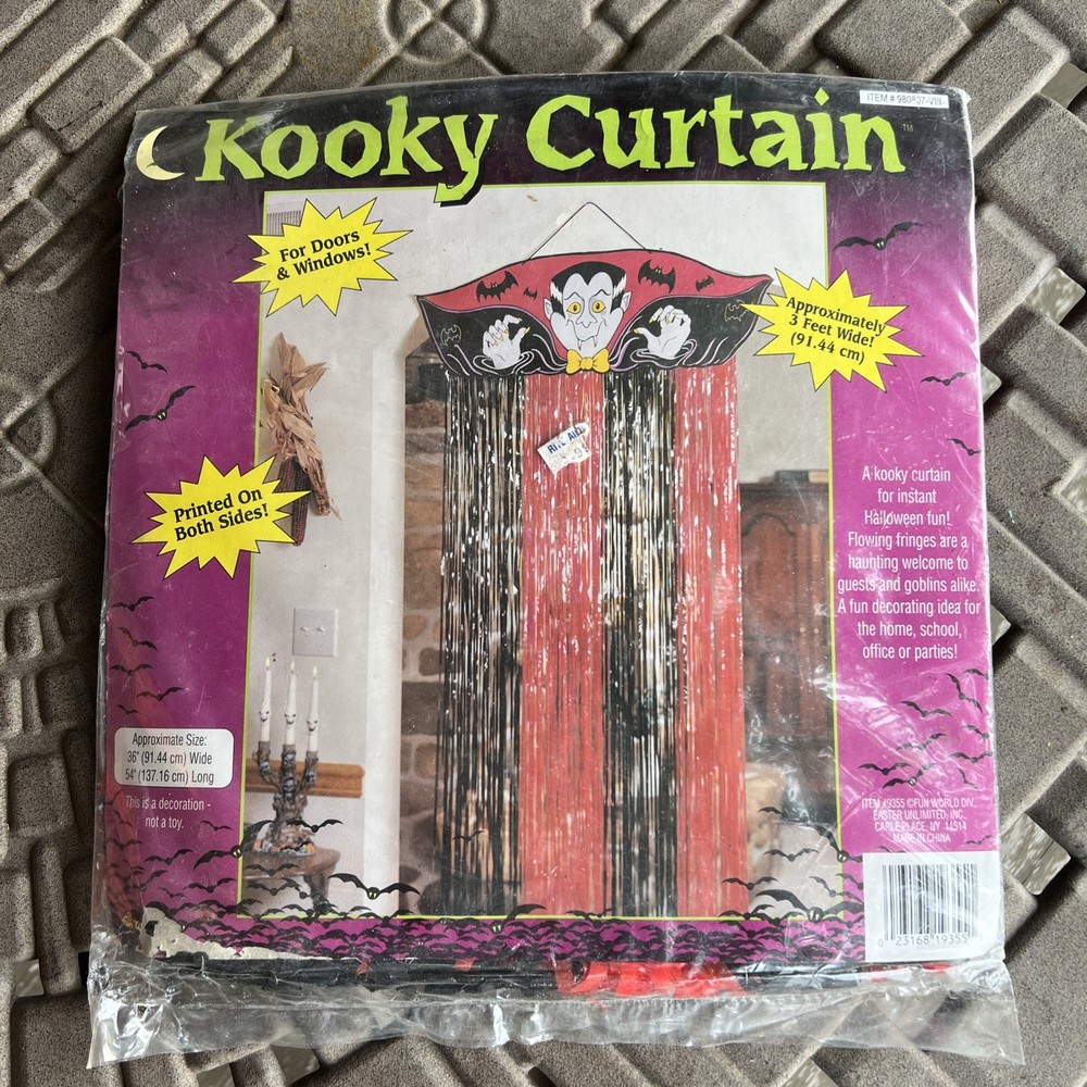Vintage Halloween Foil Kooky Curtain Dracula Bat Decoration 54″ x 36″ NEW