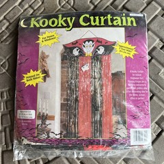 Vintage Halloween Foil Kooky Curtain Dracula Bat Decoration 54″ x 36″ NEW
