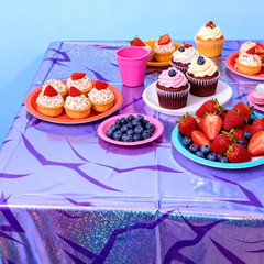 3PCS Demon Hunters Birthday Tablecloth Decorations Purple Energy Pattern Korean