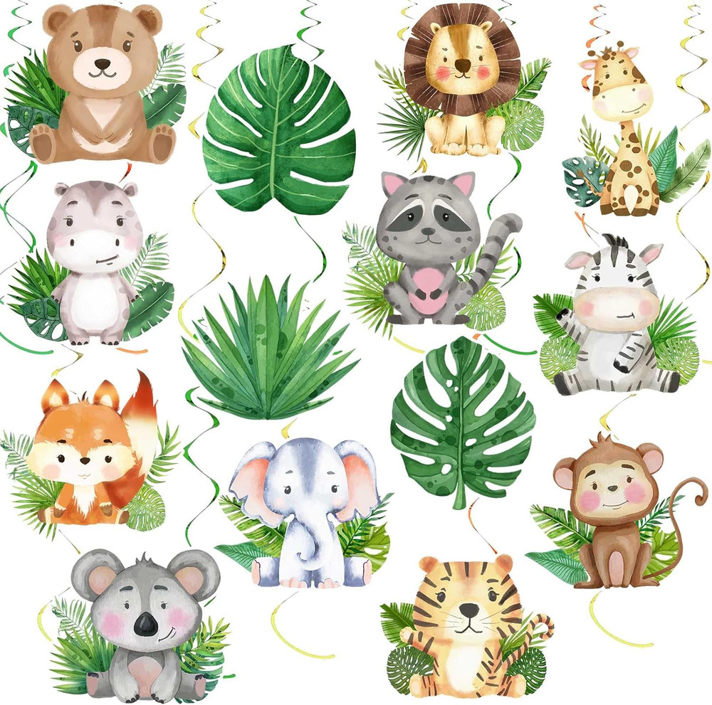 35Pcs Jungle Animals Hanging Swirl Wild One Party Birthday Decor Jungle Safari A