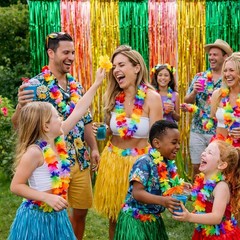 Luau Party Decorations – Tropical Streamers Backdrop Banner | Green Gold Rose