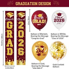 Graduation Decorations Class of 2026 – Maroon and Gold Graduation Party Suppl…