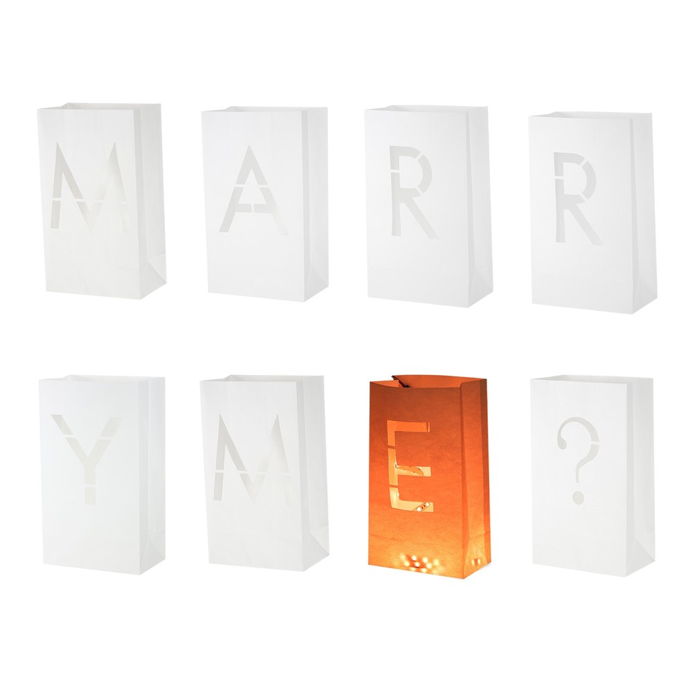 White Paper Luminary Bags, Marry Me Sign Flame Resistant Candles Bags