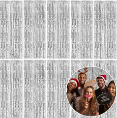 10 Pack Foil Curtain Backdrop Silver Metallic Tinsel Foil Fringe Curtains Photo
