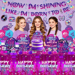 140PCS Singer Birthday Party Decorations Purple Retro Style Including Banner, Ta