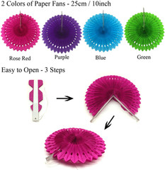 Party Decoration, 21 Pcs Multi-Color Hanging Paper Fans, Pom Poms Flowers, Garla